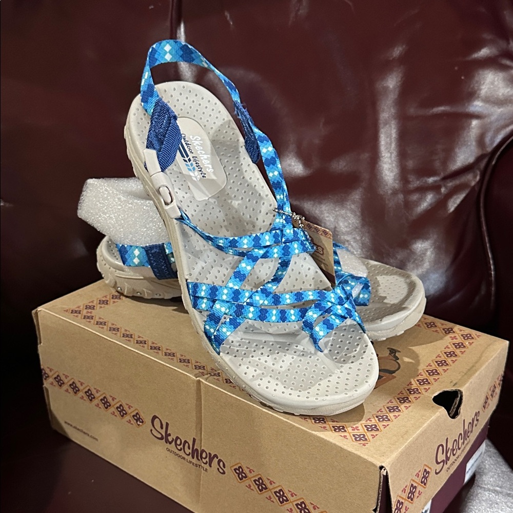 Skechers Women's Blue Checkered Sandals